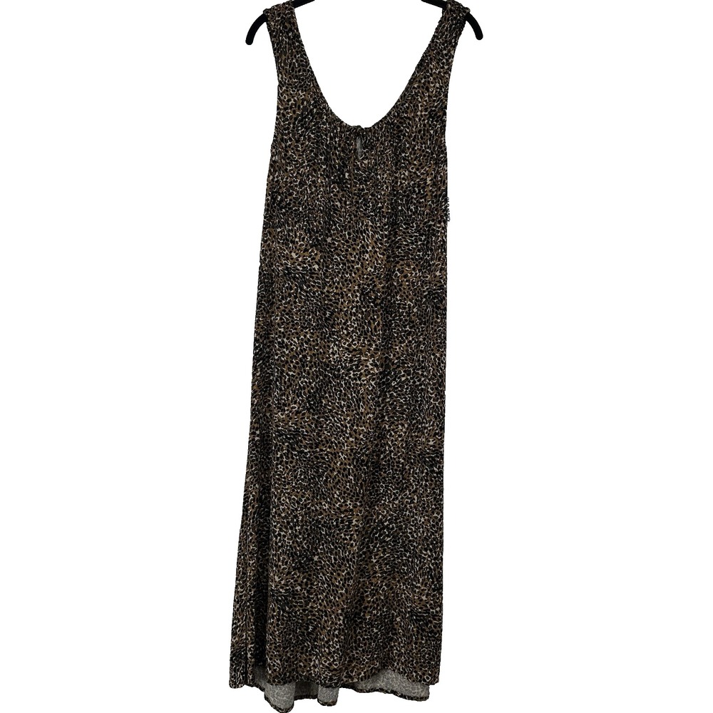 Old Navy Dress Size Large New Brown Leopard‎ Midi Milkmaid Rayon Lightweight